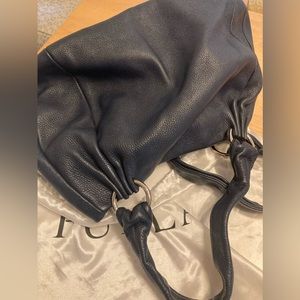 Furla pebbled leather navy large satchel